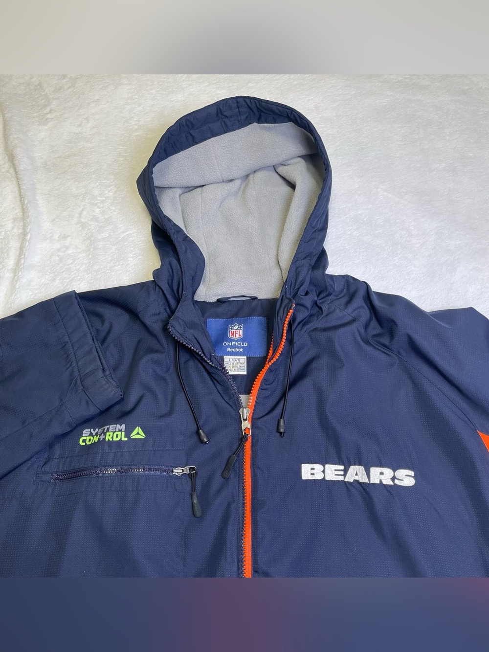 Reebok Chicago Bears NFL On Field Hooded Fleece Lined Jacket Mens Large Vintage